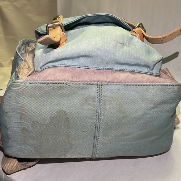 Doughnut Brand 14 inch Backpack, Blue & Purple with Tan Leather Straps - Picture 14 of 16